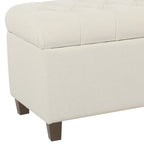 Banc de rangement capitonné blanc avec couvercle à charnière, pieds marron – 1 place