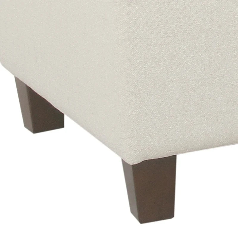Banc de rangement capitonné blanc avec couvercle à charnière, pieds marron – 1 place