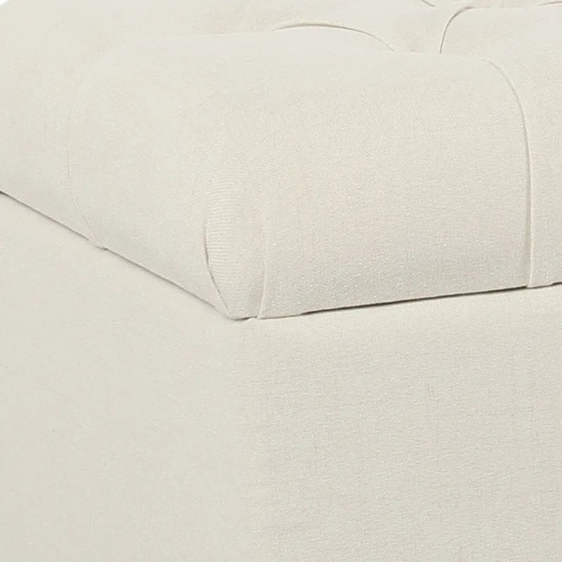 Banc de rangement capitonné blanc avec couvercle à charnière, pieds marron – 1 place