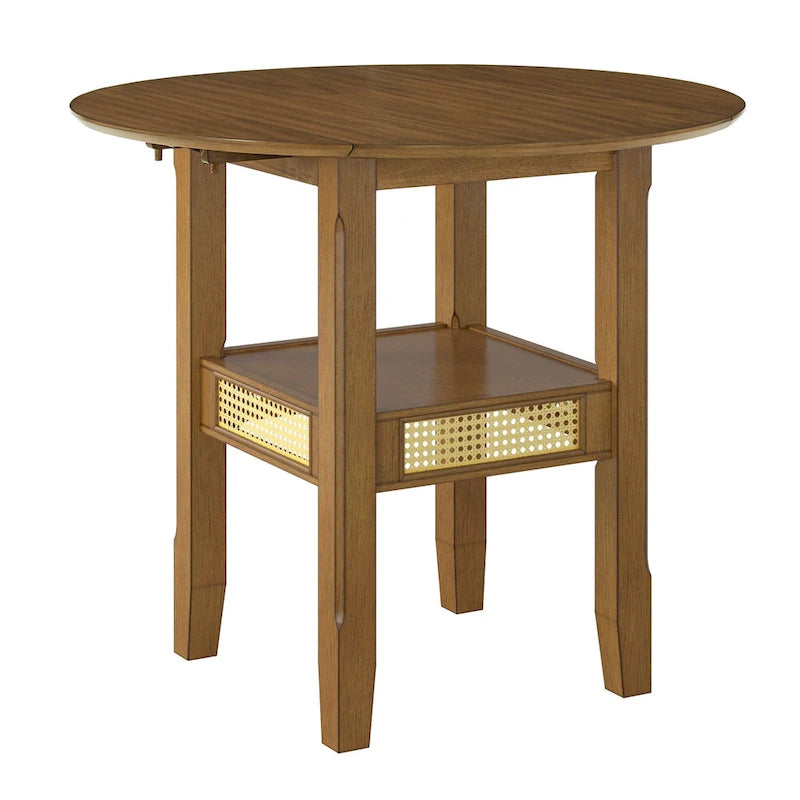 Table de salle à manger ronde à abattants, avec incrustations de cannage, coloris noir/blanc/chêne antique, 2 places