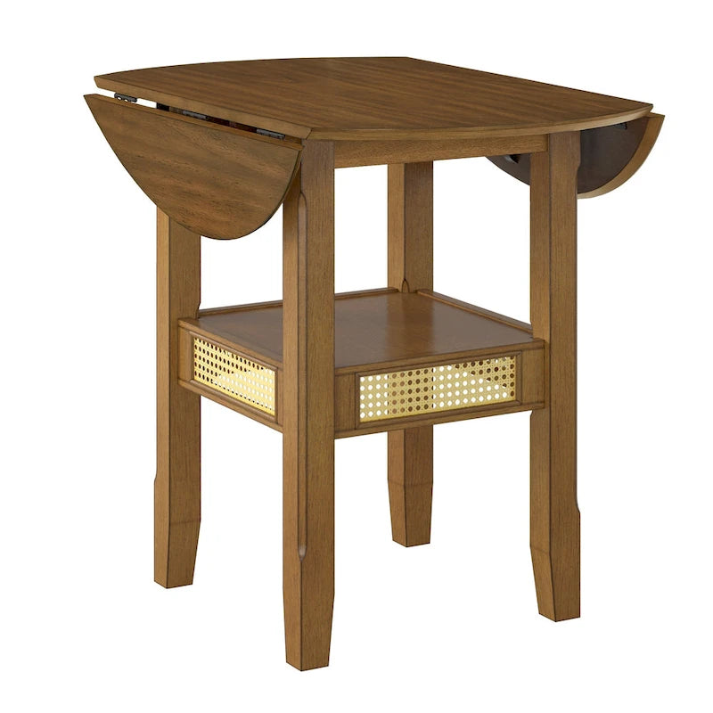Table de salle à manger ronde à abattants, avec incrustations de cannage, coloris noir/blanc/chêne antique, 2 places