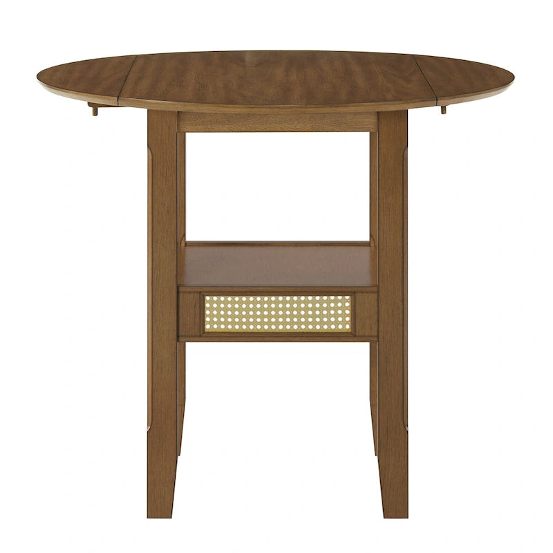 Table de salle à manger ronde à abattants, avec incrustations de cannage, coloris noir/blanc/chêne antique, 2 places