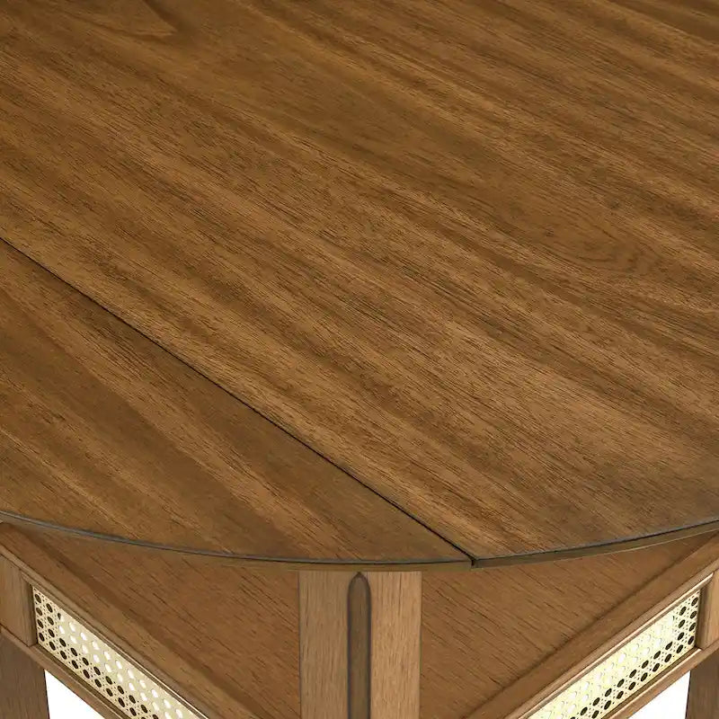 Table de salle à manger ronde à abattants, avec incrustations de cannage, coloris noir/blanc/chêne antique, 2 places