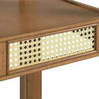 Table de salle à manger ronde à abattants, avec incrustations de cannage, coloris noir/blanc/chêne antique, 2 places