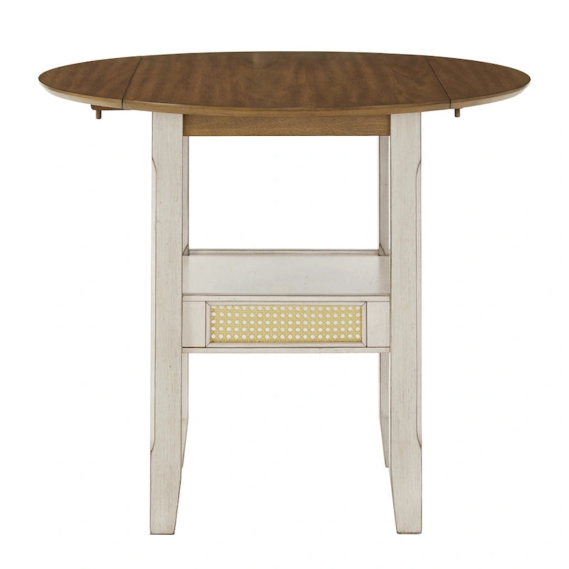 Table de salle à manger ronde à abattants, avec incrustations de cannage, coloris noir/blanc/chêne antique, 2 places