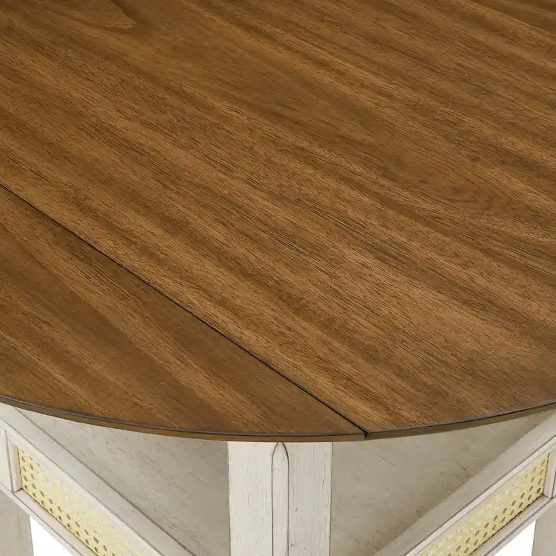 Table de salle à manger ronde à abattants, avec incrustations de cannage, coloris noir/blanc/chêne antique, 2 places