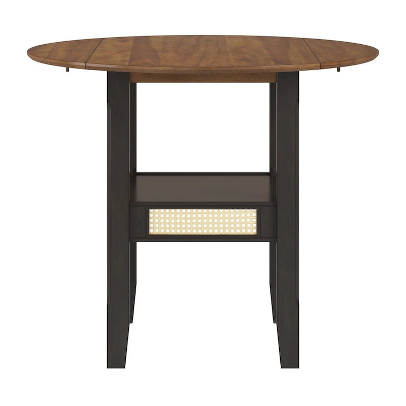 Table de salle à manger ronde à abattants, avec incrustations de cannage, coloris noir/blanc/chêne antique, 2 places