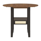 Table de salle à manger ronde à abattants, avec incrustations de cannage, coloris noir/blanc/chêne antique, 2 places