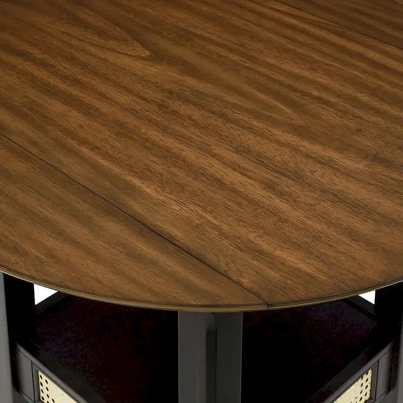 Table de salle à manger ronde à abattants, avec incrustations de cannage, coloris noir/blanc/chêne antique, 2 places