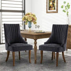 Chaises de salle à manger en lin à dossier haut beiges/marrons/noires/bleues/grises/blanches, lot de 2