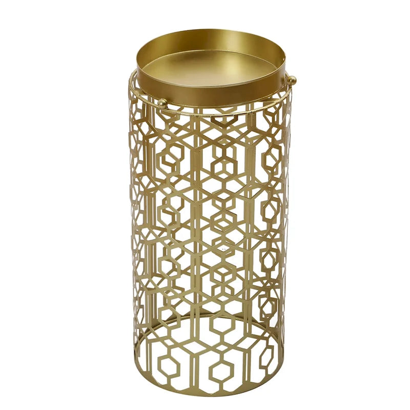 Porte-parapluies/table d'appoint en métal champagne à tissage ouvert, à usage unique