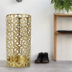 Porte-parapluies/table d'appoint en métal champagne à tissage ouvert, à usage unique