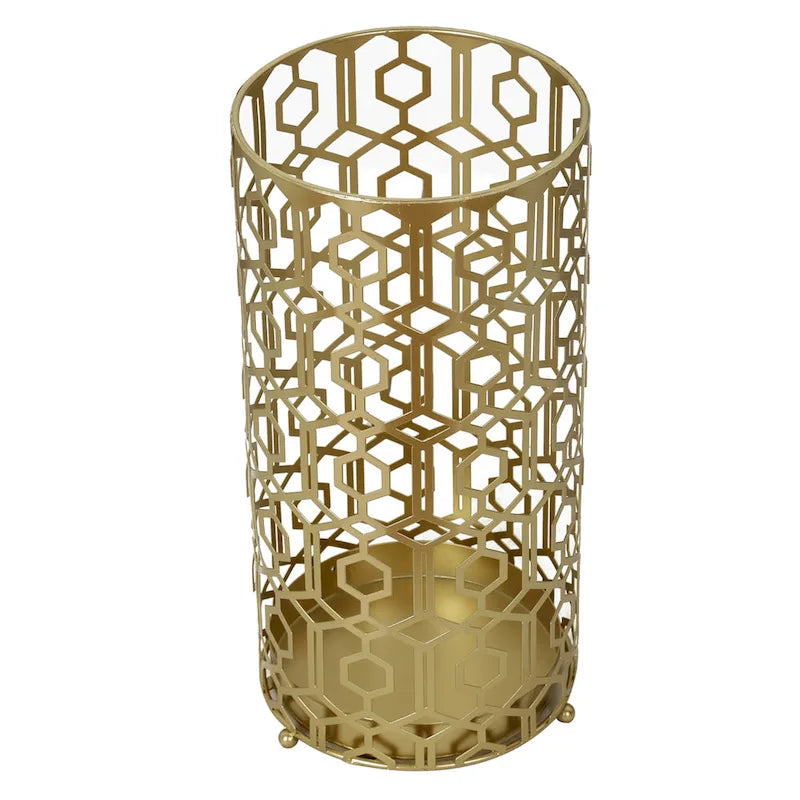 Porte-parapluies/table d'appoint en métal champagne à tissage ouvert, à usage unique