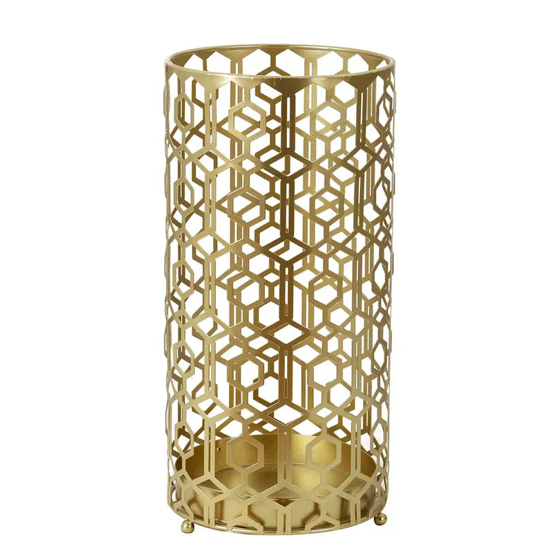 Porte-parapluies/table d'appoint en métal champagne à tissage ouvert, à usage unique