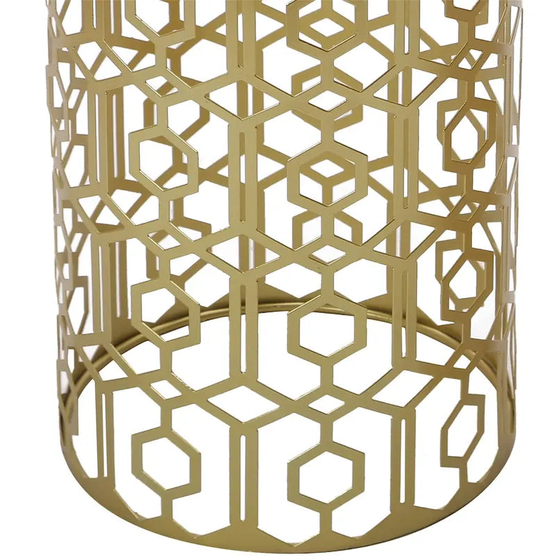 Porte-parapluies/table d'appoint en métal champagne à tissage ouvert, à usage unique