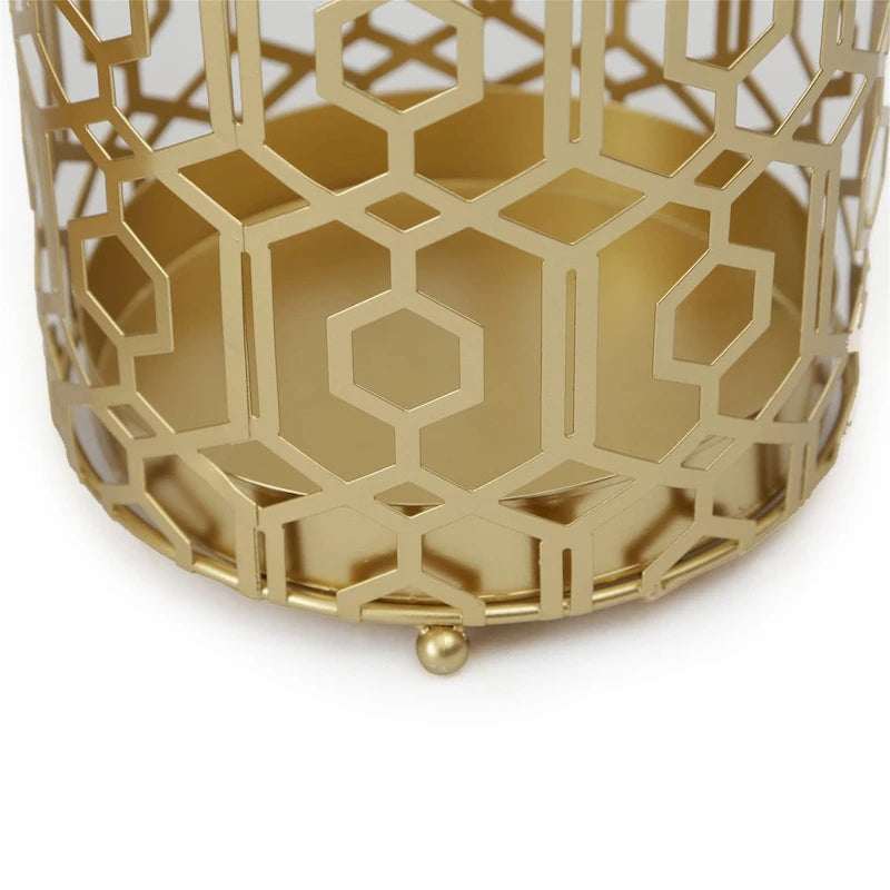 Porte-parapluies/table d'appoint en métal champagne à tissage ouvert, à usage unique