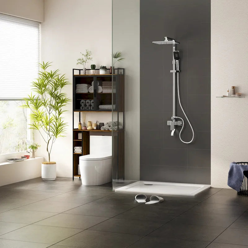 Meuble de rangement pour WC en noyer, modèle simple, avec porte grillagée