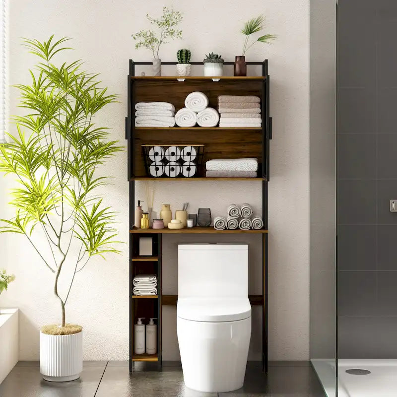 Meuble de rangement pour WC en noyer, modèle simple, avec porte grillagée