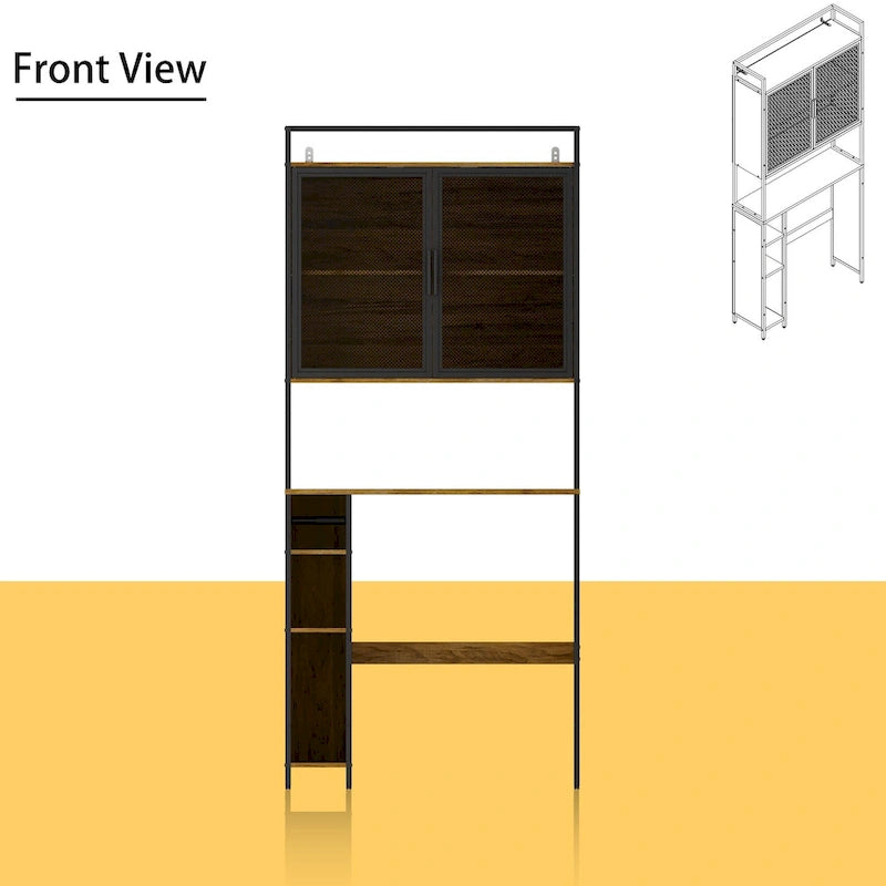 Meuble de rangement pour WC en noyer, modèle simple, avec porte grillagée