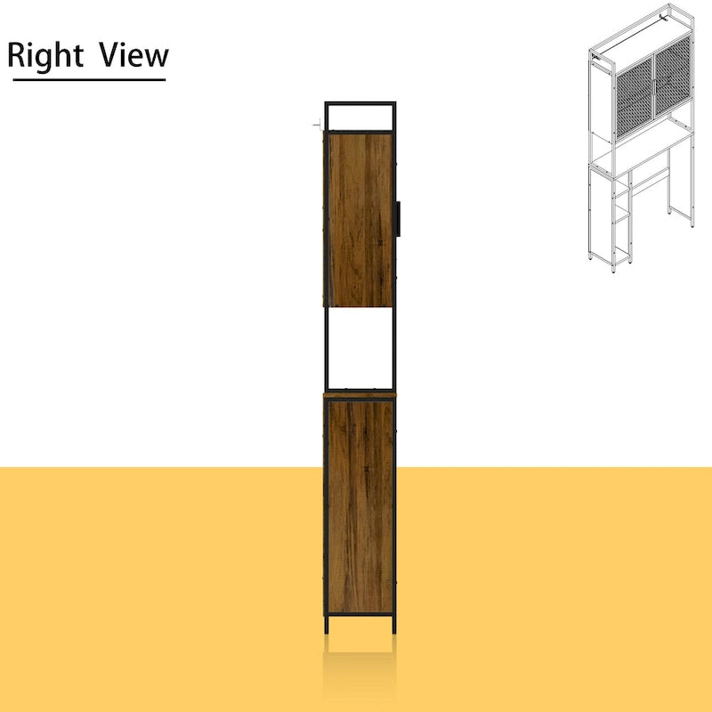 Meuble de rangement pour WC en noyer, modèle simple, avec porte grillagée