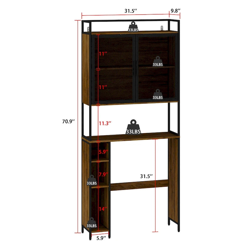 Meuble de rangement pour WC en noyer, modèle simple, avec porte grillagée