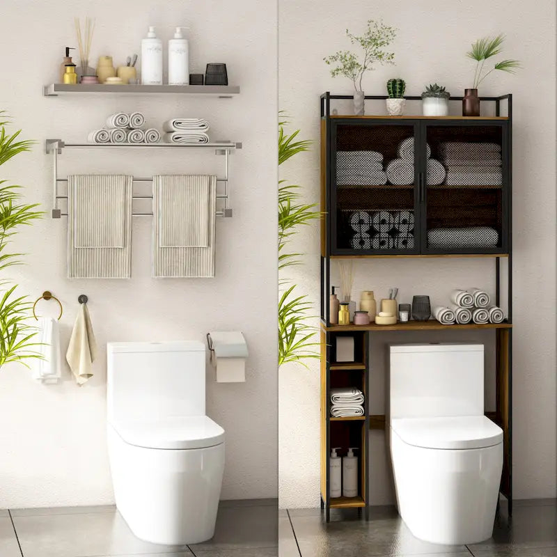 Meuble de rangement pour WC en noyer, modèle simple, avec porte grillagée