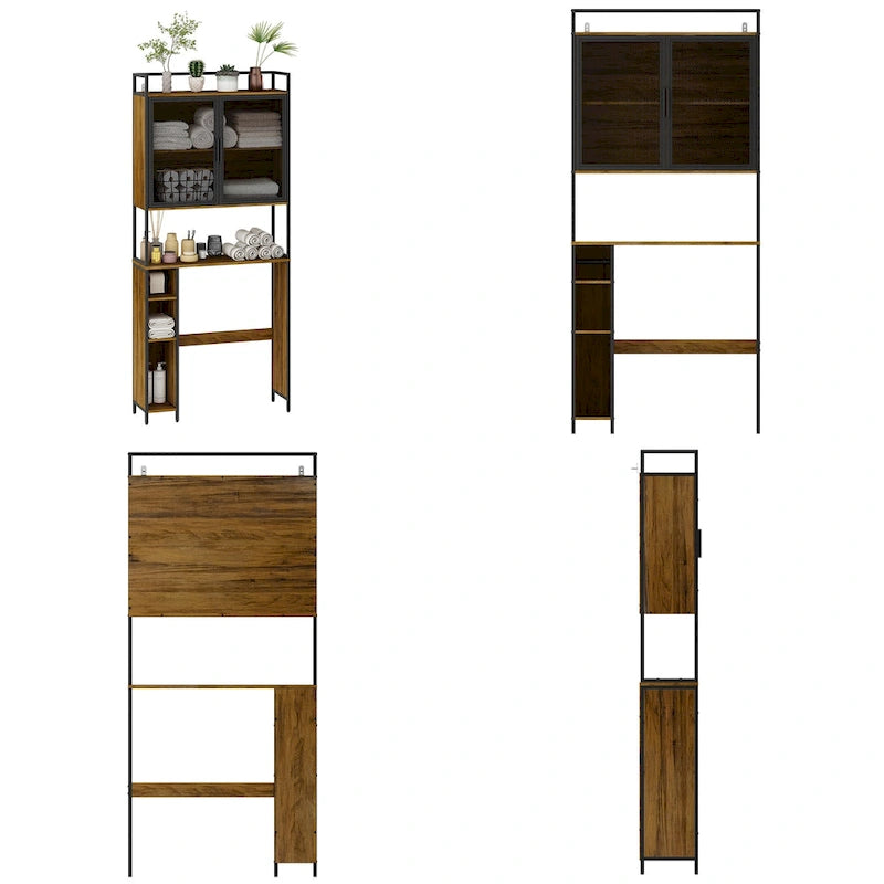 Meuble de rangement pour WC en noyer, modèle simple, avec porte grillagée