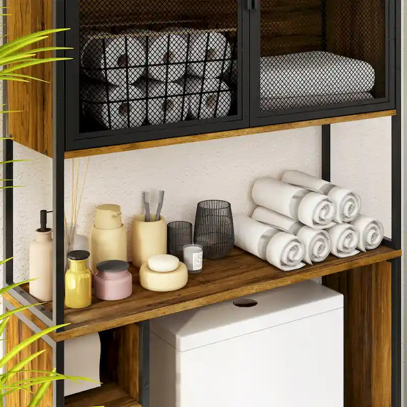 Meuble de rangement pour WC en noyer, modèle simple, avec porte grillagée