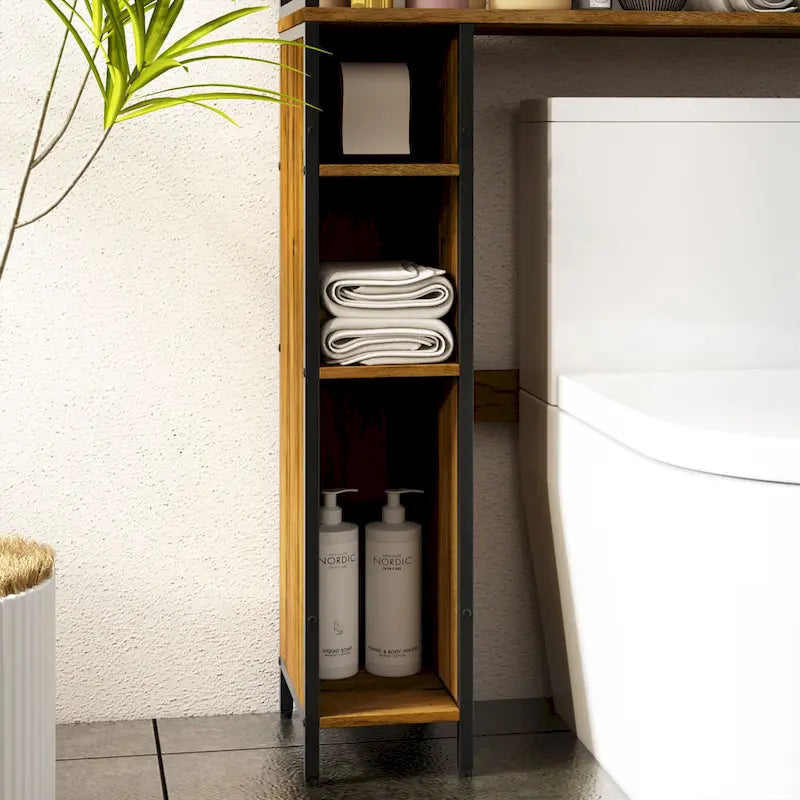 Meuble de rangement pour WC en noyer, modèle simple, avec porte grillagée