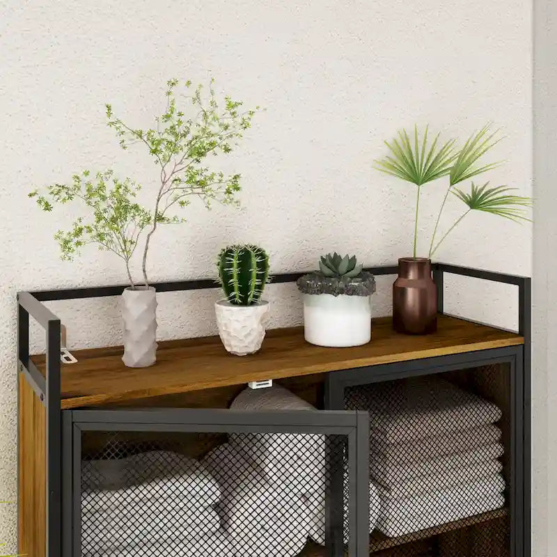 Meuble de rangement pour WC en noyer, modèle simple, avec porte grillagée