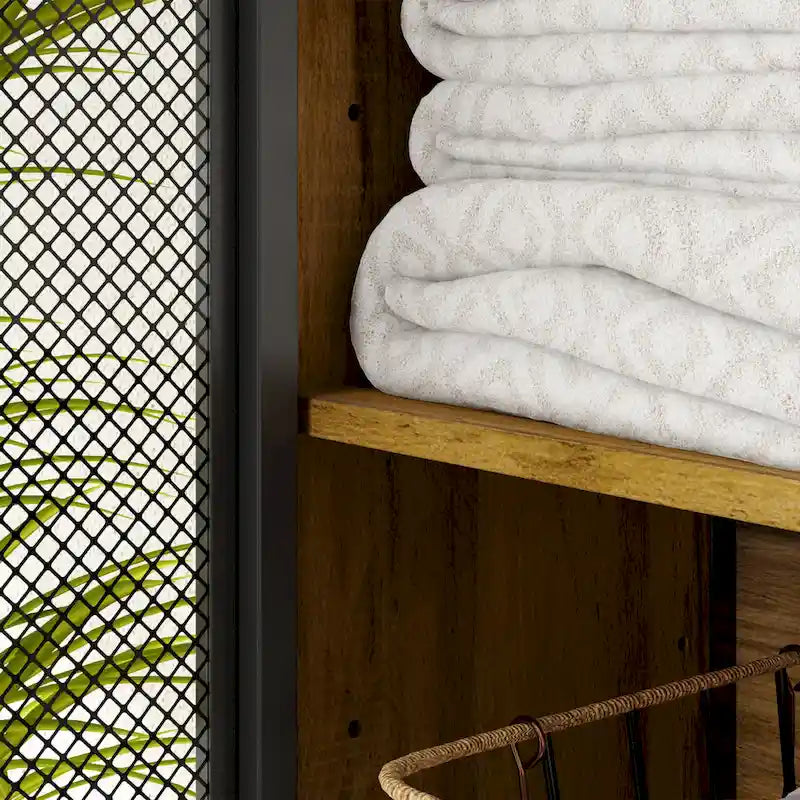 Meuble de rangement pour WC en noyer, modèle simple, avec porte grillagée