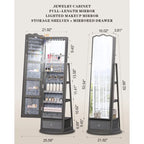 Armoire à bijoux miroir sur pied blanche, 1 personne