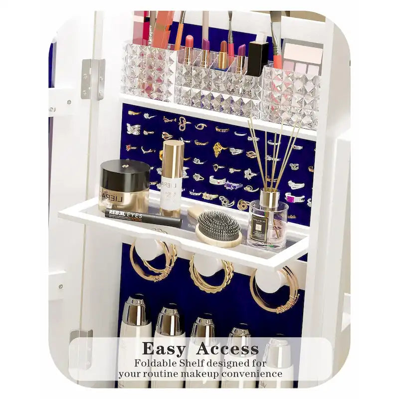 Armoire à bijoux miroir sur pied blanche, 1 personne