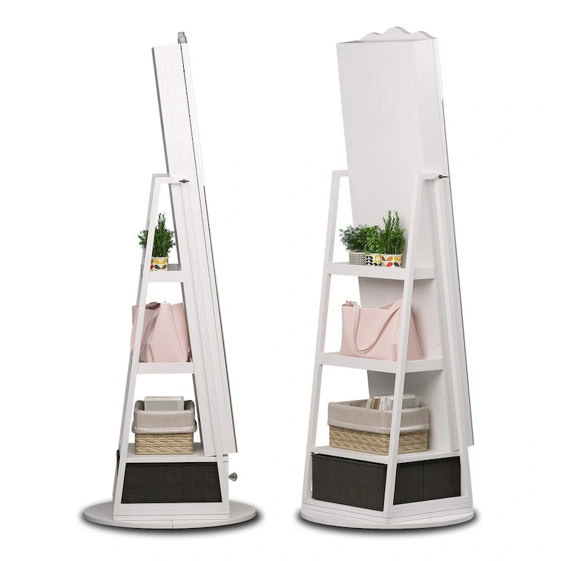 Armoire à bijoux miroir sur pied blanche, 1 personne