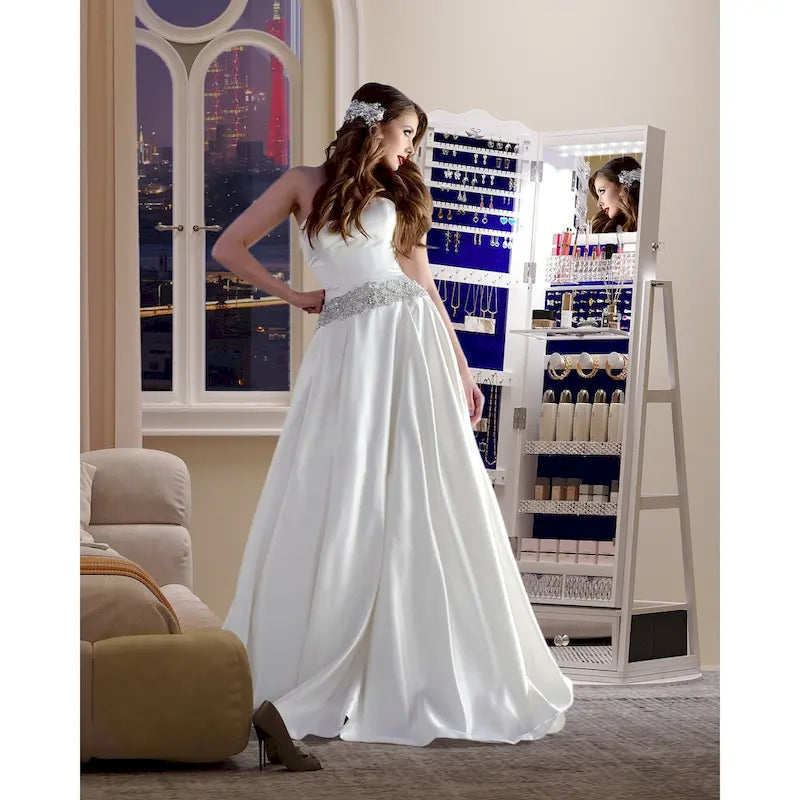 Armoire à bijoux miroir sur pied blanche, 1 personne