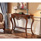 Table console sculptée à deux niveaux en merisier
