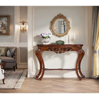 Table console sculptée à deux niveaux en merisier