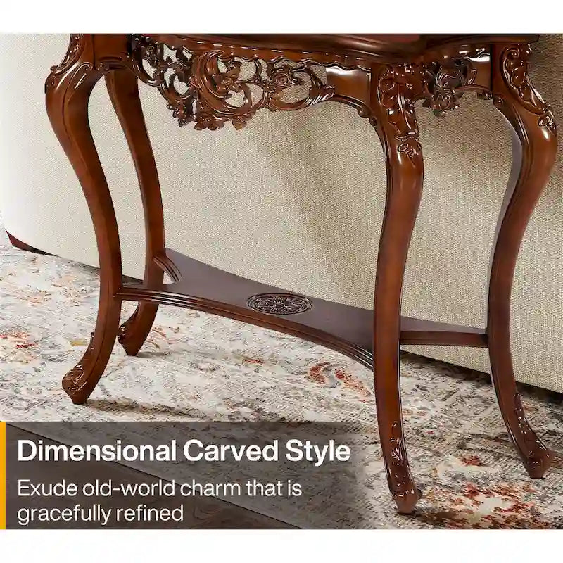 Table console sculptée à deux niveaux en merisier