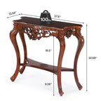 Table console sculptée à deux niveaux en merisier