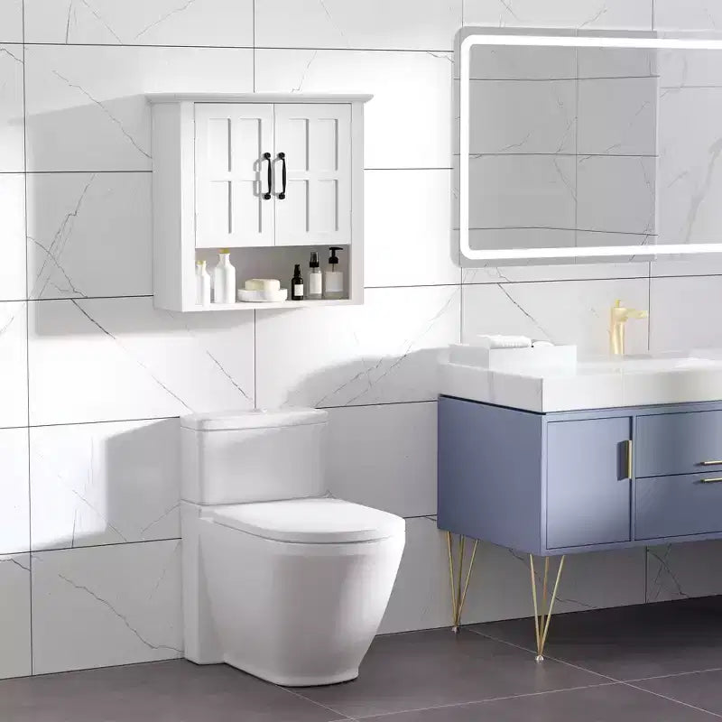 HOMCOM Armoire de salle de bain 3 étagères avec étagère réglable et 2 portes pour couloir, salon, blanc