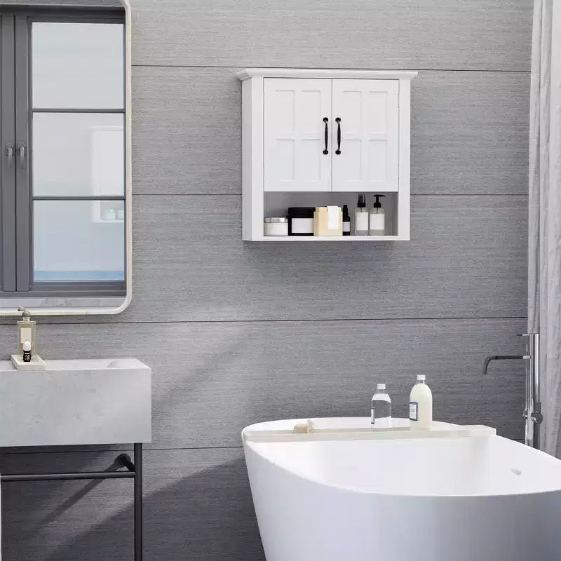 HOMCOM Armoire de salle de bain 3 étagères avec étagère réglable et 2 portes pour couloir, salon, blanc