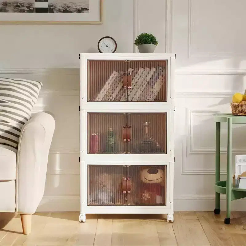 VECELO 38/50/62 Bacs de Rangement Pliables en Plastique, Casiers à Jouets/Organisateur de Vêtements Empilable avec Roues Verrouillables, Blanc