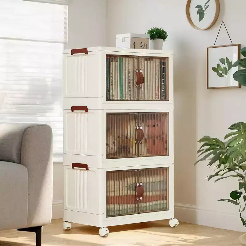 VECELO 38/50/62 Bacs de Rangement Pliables en Plastique, Casiers à Jouets/Organisateur de Vêtements Empilable avec Roues Verrouillables, Blanc