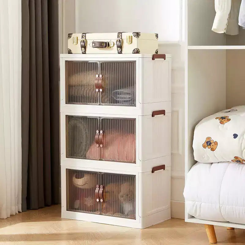 VECELO 38/50/62 Bacs de Rangement Pliables en Plastique, Casiers à Jouets/Organisateur de Vêtements Empilable avec Roues Verrouillables, Blanc