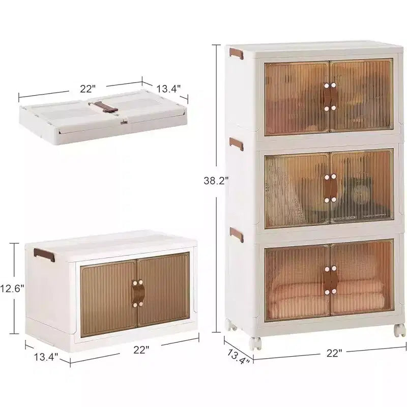 VECELO 38/50/62 Bacs de Rangement Pliables en Plastique, Casiers à Jouets/Organisateur de Vêtements Empilable avec Roues Verrouillables, Blanc