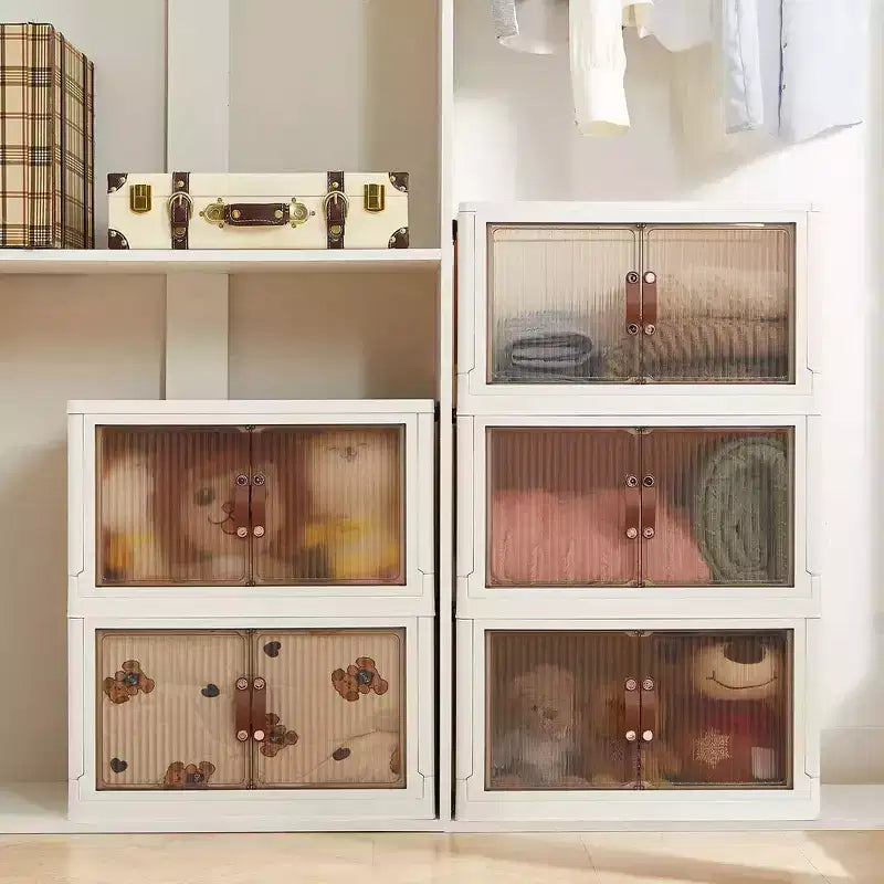 VECELO 38/50/62 Bacs de Rangement Pliables en Plastique, Casiers à Jouets/Organisateur de Vêtements Empilable avec Roues Verrouillables, Blanc