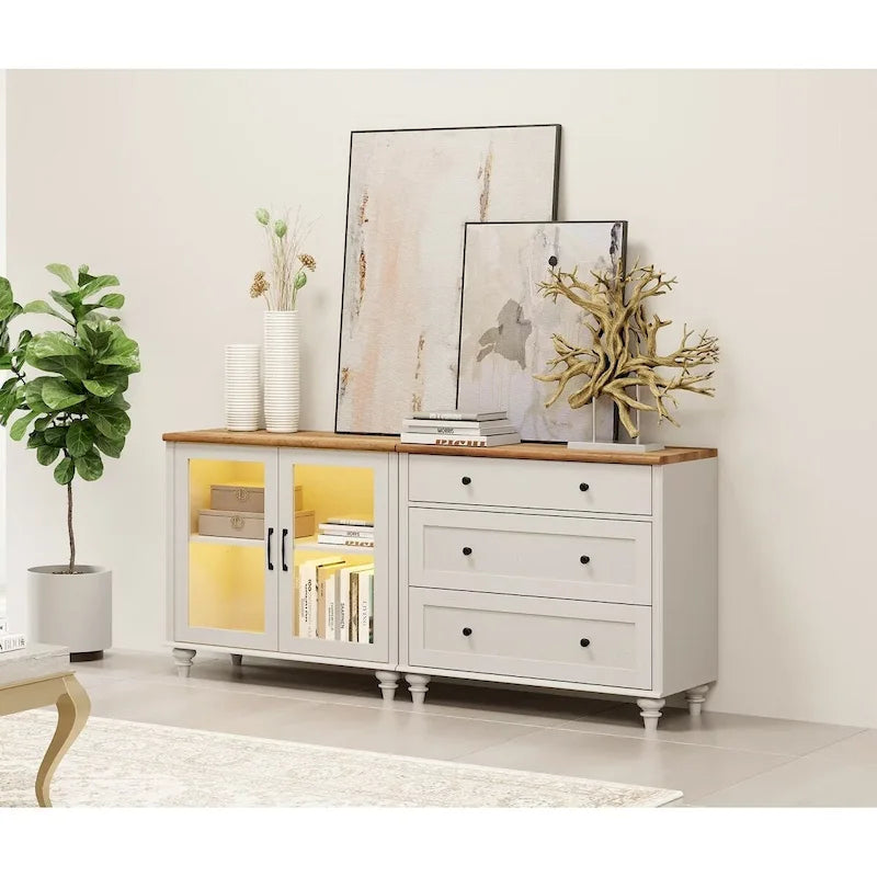 Bahut et commode 2-en-1 Off White 172 cm, montage par 1 personne