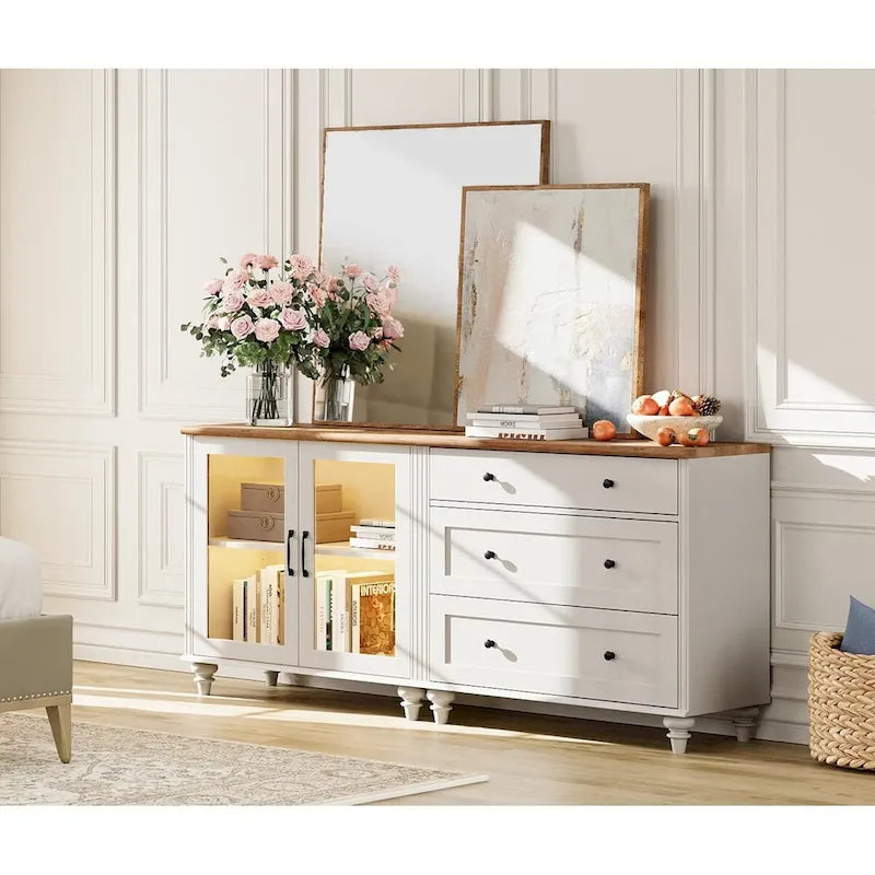Bahut et commode 2-en-1 Off White 172 cm, montage par 1 personne