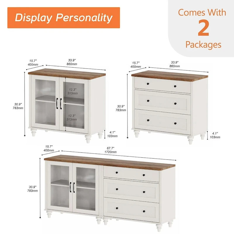 Bahut et commode 2-en-1 Off White 172 cm, montage par 1 personne