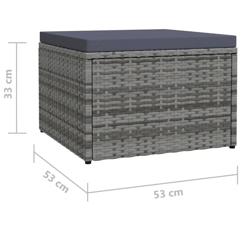 Repose-pieds d'extérieur en rotin PE gris/noir avec coussin crème, 1 personne